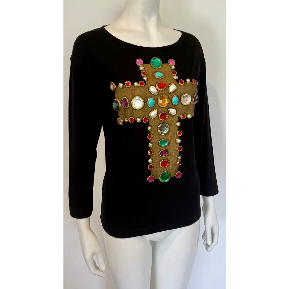 F/W 1988 Christian Lacroix Black Long Sleeve Byzantine Cross Top